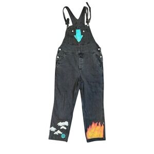 We The Free Free People Hand Painted Black Denim Overalls Size 31